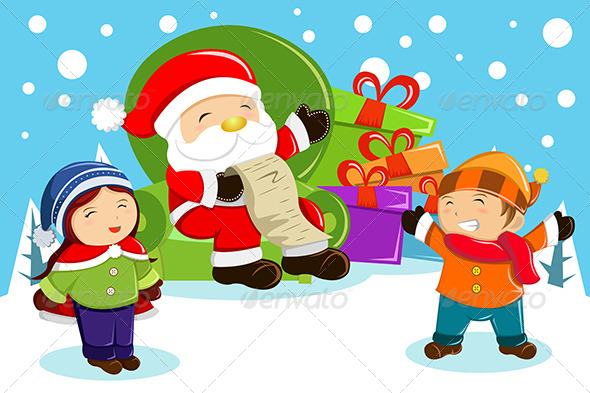 Santa Claus Carrying Present Bags - Christmas Seasons/Holidays