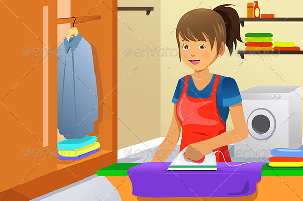 Housewife Ironing - People Characters