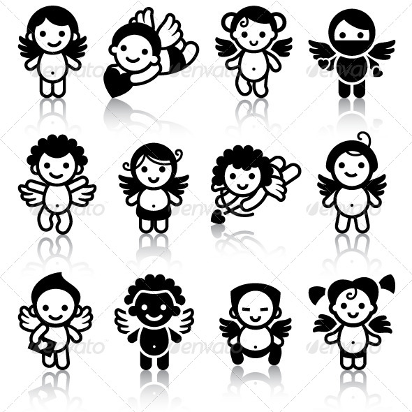 Cupids, Black Icons with Reflection - Icons