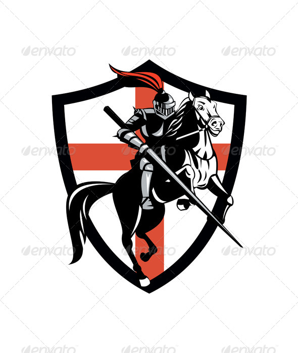 English Knight Riding Horse England Flag Retro - People Characters