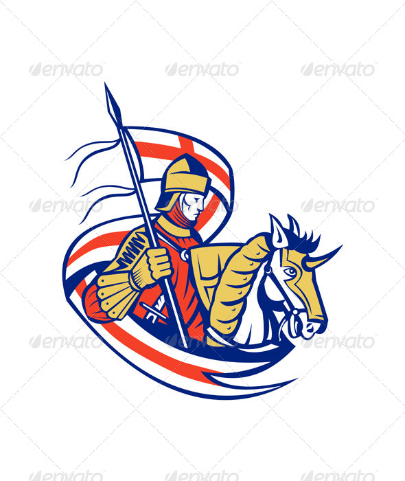 English Knight England Flag Shield Horse Retro - Characters Vectors