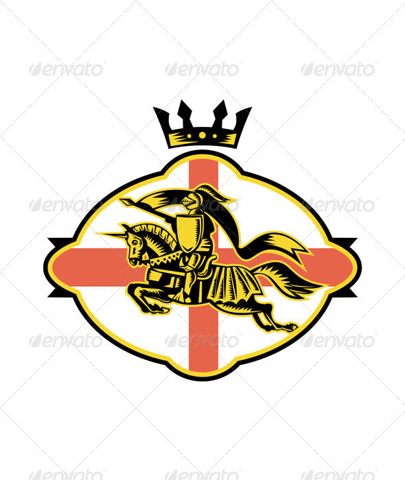 English Knight Riding Horse Lance Retro - People Characters