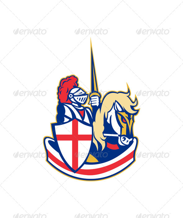 English Knight Riding Horse England Flag Retro - People Characters