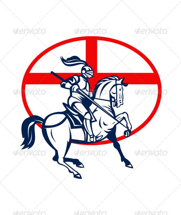 English Knight Riding Horse England Flag Circle - People Characters