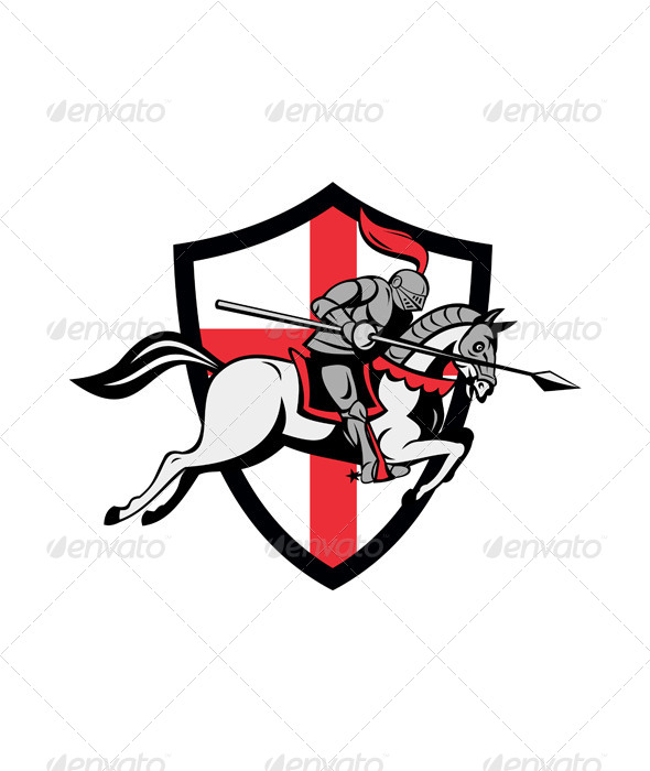 English Knight Riding Horse England Flag Retro - People Characters