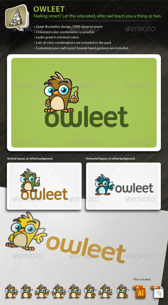 Owleet - Illustrative Owl Mascot Logo For Your Biz - Animals Logo Templates