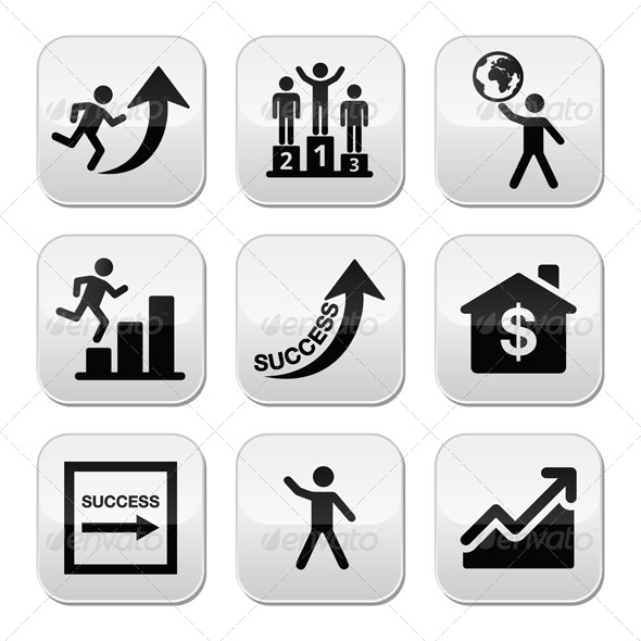 Success in Business, Self Development Buttons Set - Business Conceptual