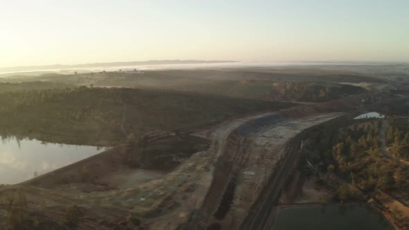 Aerial drone view of the abandoned mines of Mina de Sao Domingos, in Alentejo Portugal alt