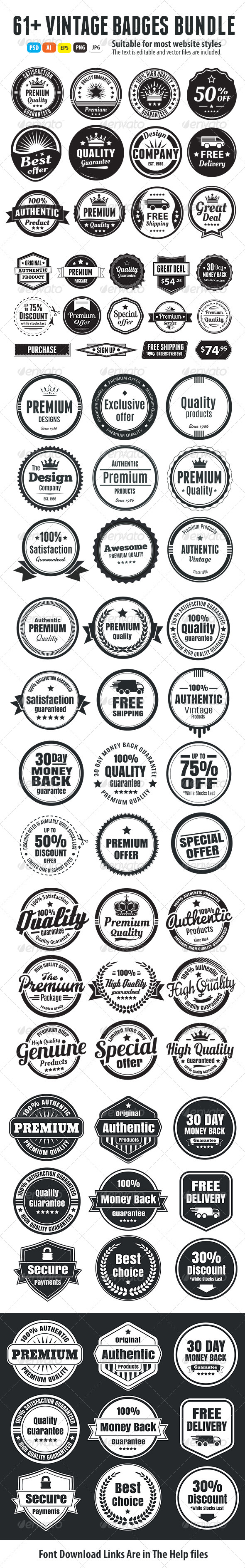 61+ Vintage Badges Bundle - Badges & Stickers Web Elements