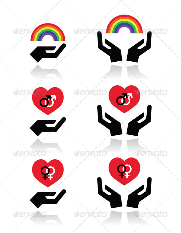 Rainbow, Gay and Lesbian Symbols in Heart - People Characters