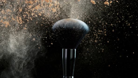 Super Slow Motion Shot of Makeup Brush and Brown Powder Shake at 1000 Fps alt