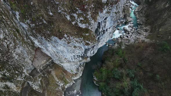Abandoned Old Dangerous Road in a Narrow Gorge Along the Mzymta River alt
