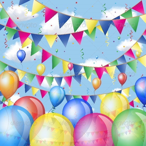 Holiday Background with Colorful Balloons in Sky - Miscellaneous Seasons/Holidays