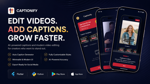 Captionify — AI Video Caption Generator & Subtitle Editor Flutter App