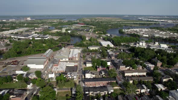 Aerial view over suburbs, towards the Christina river and Brandywine creek, summer in Wilmington, De alt