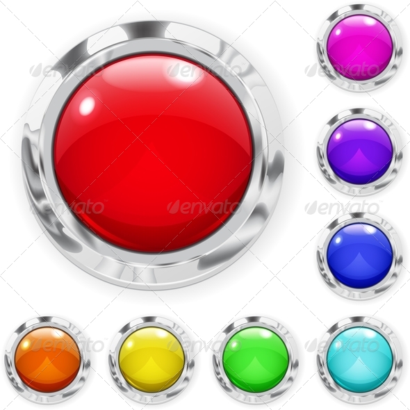 Set of Multicolored Glass Buttons - Web Elements Vectors