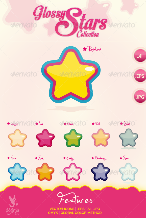 Vector Glossy Stars Icons Collection - Decorative Vectors