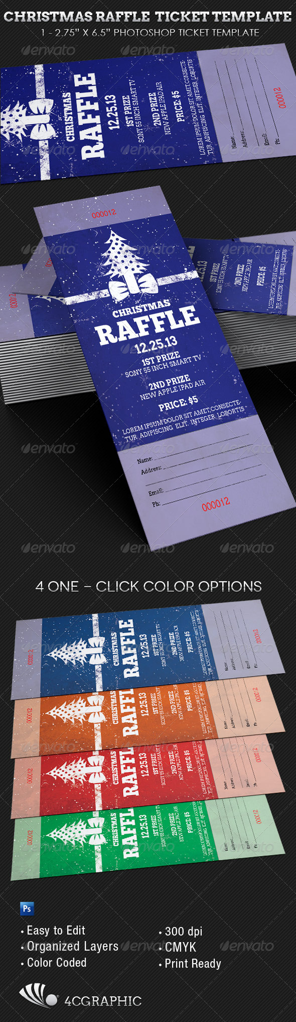 Christmas Raffle Ticket Template By 4cgraphic GraphicRiver