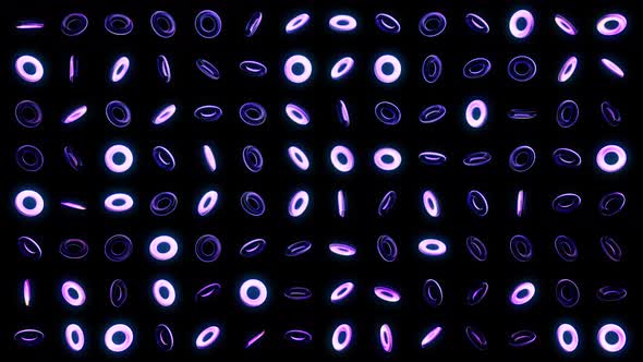 Glowing and rotating set of neon rings on black background alt