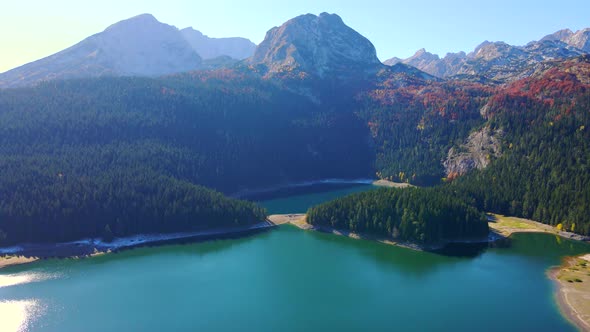 Aerial Shot of the Crno Jezero or the Black Lake in the Durmitor National Park in the Nothern Part alt