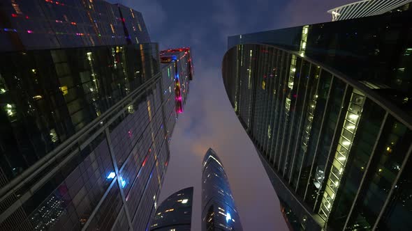 A Huge Business Center of Several Highrise Towers at Night