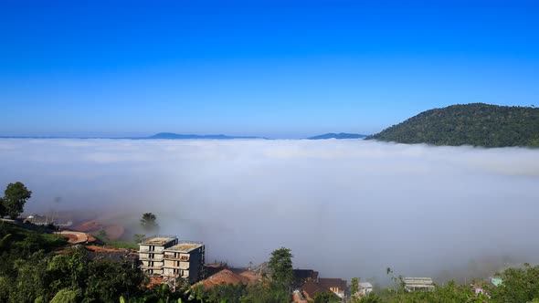 Time-lapse of fog in the morning with mountain at Khao Kho, Phetchabun, Thailand