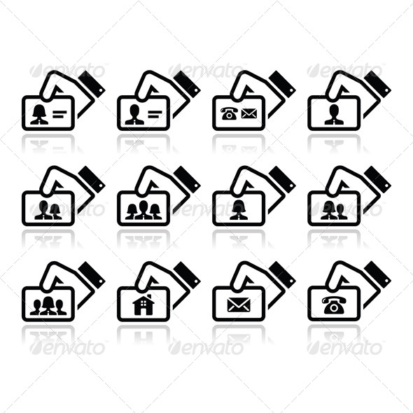 Hand Holding Business Cards Icons Set - Business Conceptual