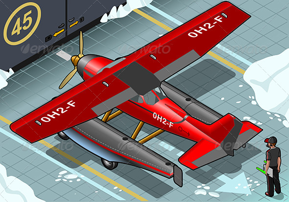 Isometric Artic Hydroplane Landed in Rear View - Objects Vectors
