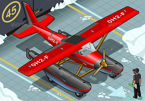Isometric Artic Hydroplane Landed in Front View - Objects Vectors