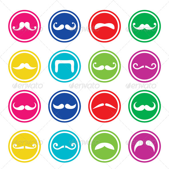 Mustache Round Colorful Icons - People Characters