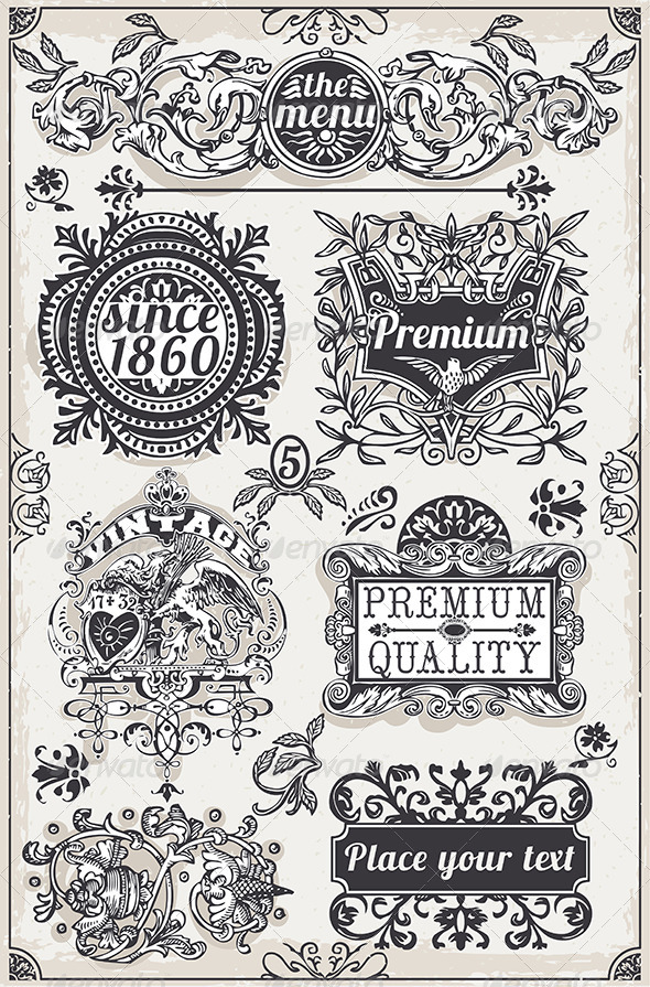 Vintage Hand Drawn Graphic Banners and Labels - Decorative Symbols Decorative
