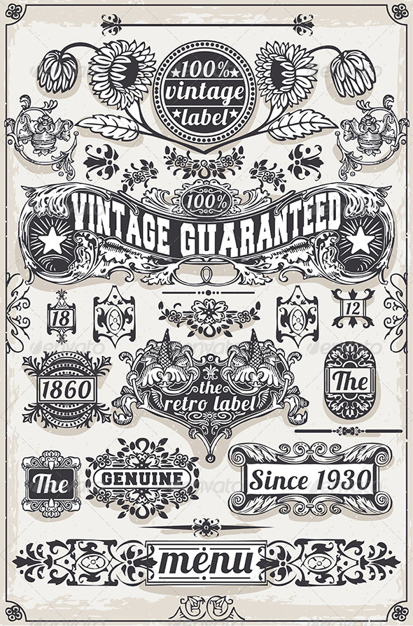 Vintage Hand Drawn Graphic Banners and Labels - Decorative Symbols Decorative