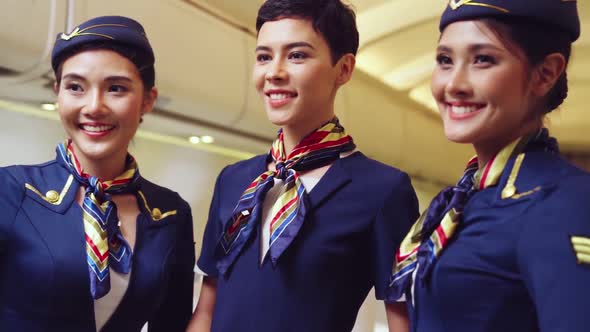 Group of Cabin Crew or Air Hostess in Airplane, Stock Footage | VideoHive