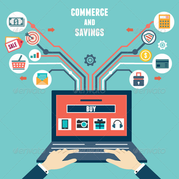 Vector Flat Concept of Commerce and Savings - Services Commercial / Shopping