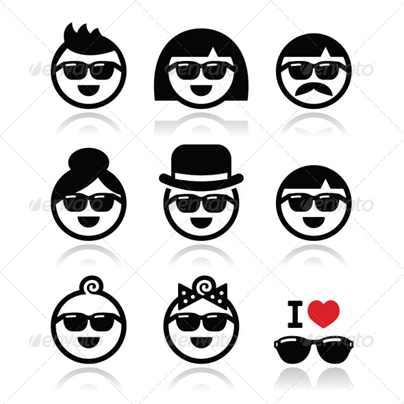 People Wearing Sunglasses, Holiday Icons Set - People Characters