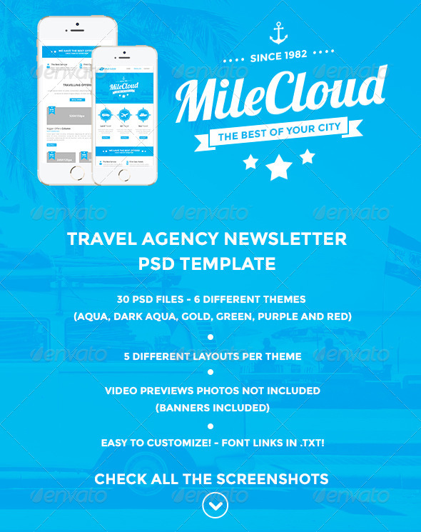 MileCloud Travel Agency Newsletter PSD Template - E-newsletters Web Elements