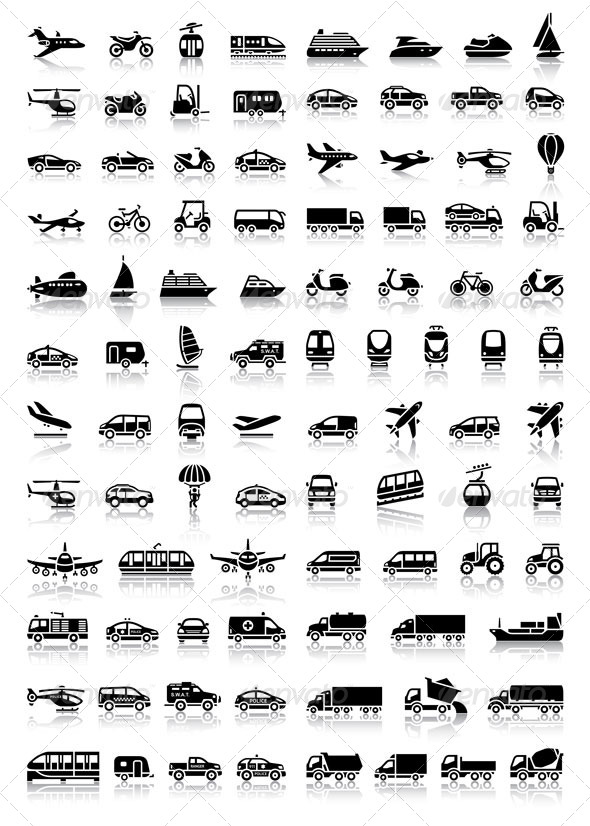 Bundle Transport 94 Icons with Reflection - Miscellaneous Icons