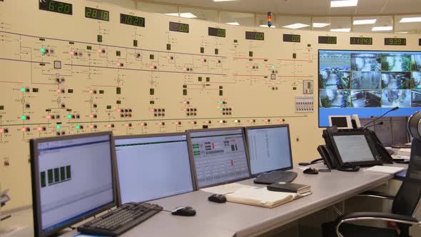 Control room in hydroelectric power plant station