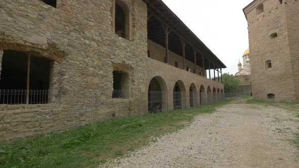 Stone wall inside Fagaras fortress alt