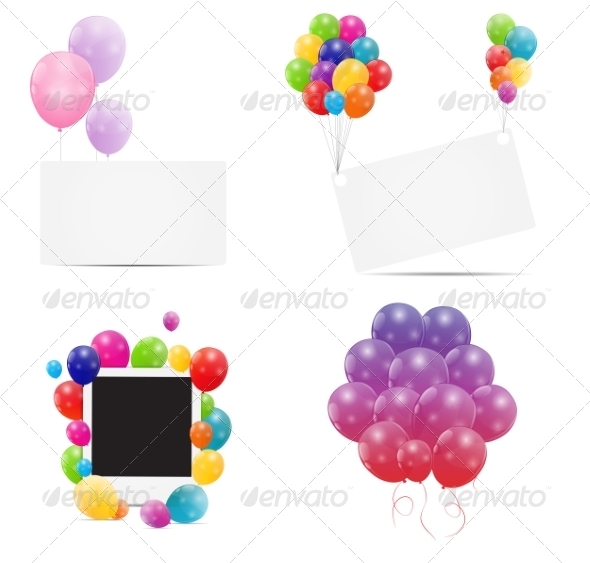 Color Glossy Balloons Card Backgrounds - Decorative Symbols Decorative