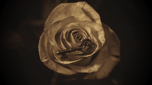 footage of flower rose vintage key dark background alt