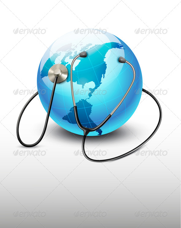Stethoscope Against a Globe - Health/Medicine Conceptual