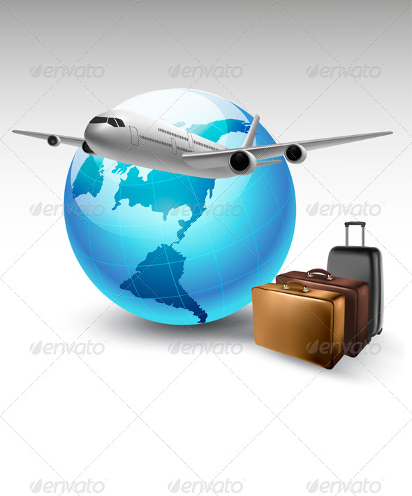 Background with Airplane and Globe Travel Concept - Travel Conceptual