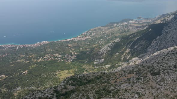 Aerial View of the Remains of an Ancient Settlement in the Biokovo Natural Park Against the Backdrop