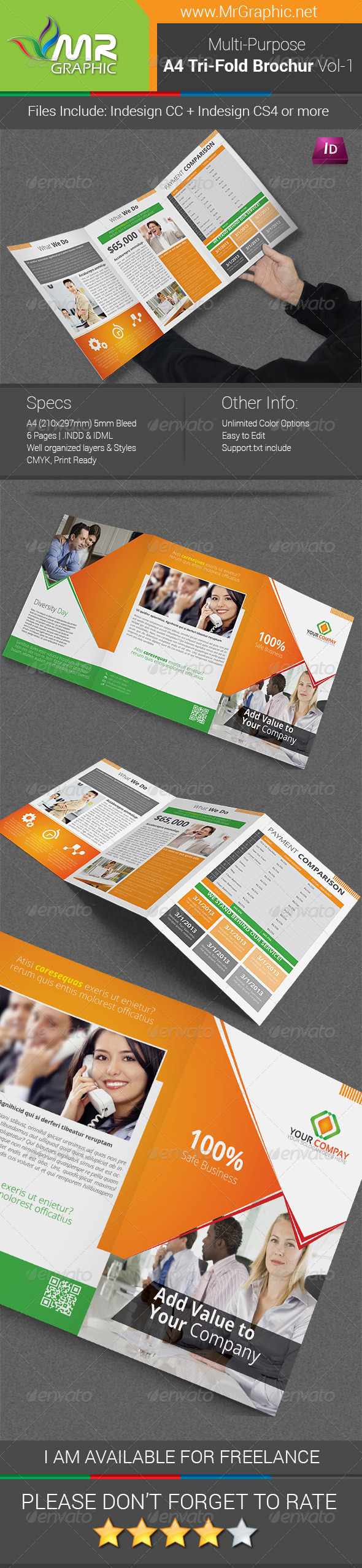 Multipurpose A4 Tri-Fold Brochure Template Vol-1 - Corporate Brochures