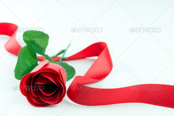 Red rose and ribbon - Stock Photo - Images