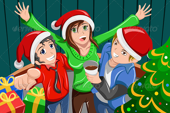Young People Having a Christmas Party - Christmas Seasons/Holidays
