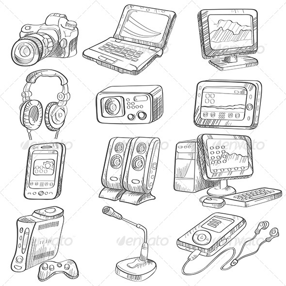 Pencil Drawing of Electronic Gadget by artisticco GraphicRiver