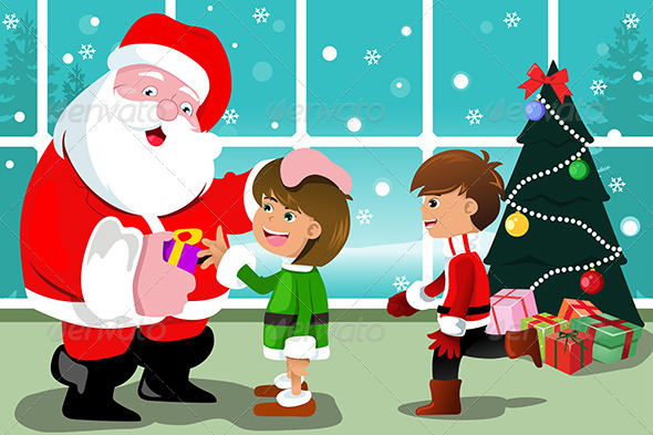 Little Kids with Santa Claus - Christmas Seasons/Holidays