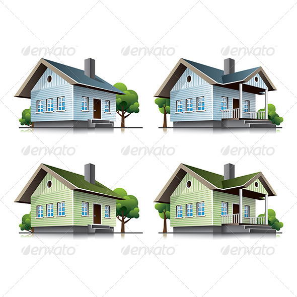Family houses cartoon icons - Buildings Objects